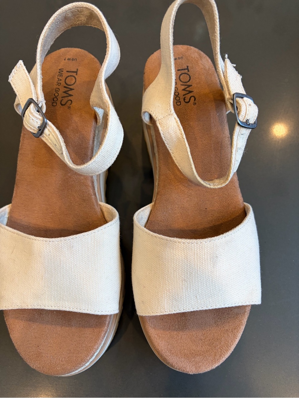 TOMS Cream Canvas Slingback Sandals with Buckle